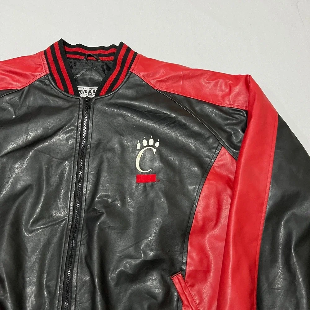 Vtg Steve & Barrys Mens Black Red Cincinnati Bearcats Faux Bomber Jacket 2XL
